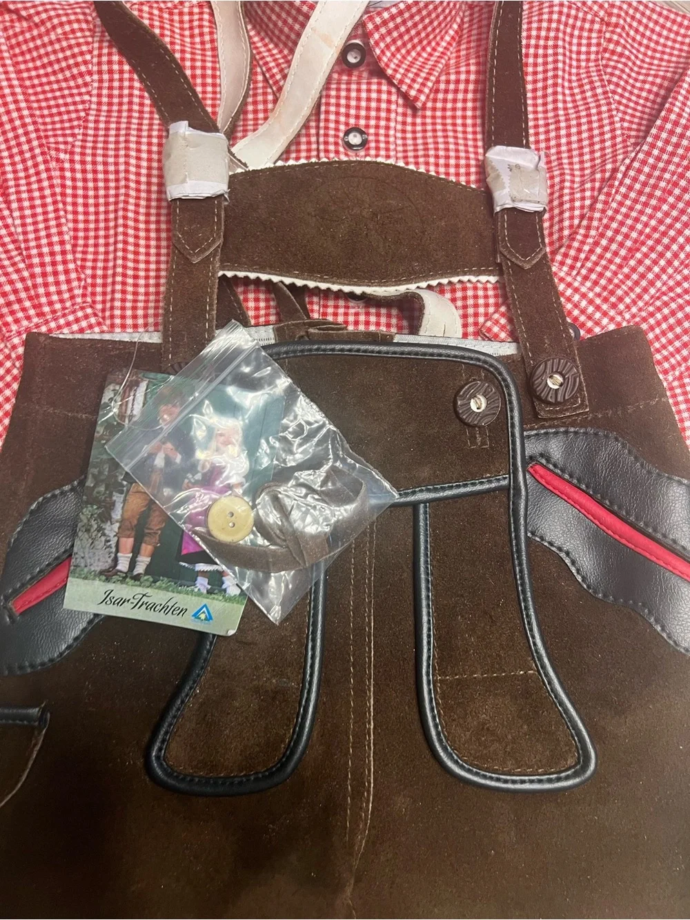 Kids Lederhosen Outfit Isar-Trachten Boys Leather Lederhosen Shorts Brown w/ Gin